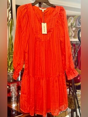 Elizabeth and James Bright Orange Pleated Long Sleeve Top